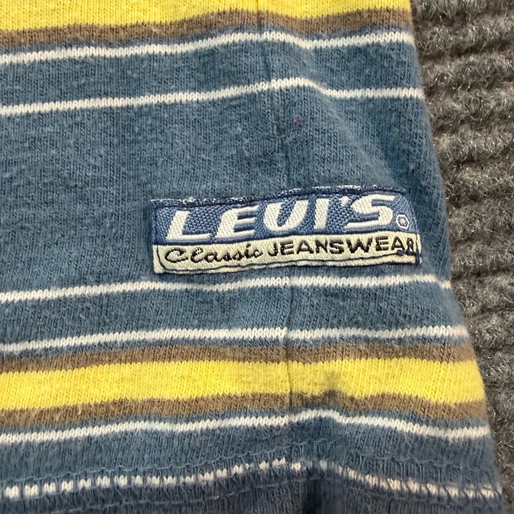 Vintage Levis Classic Jeanswear Mens Blue Striped Long Sleeve Henley Shirt M